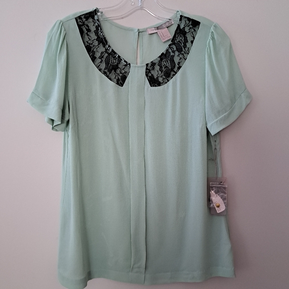 Forever 21 Mint Lace Collar Short Sleeve Blouse - Picture 1 of 6